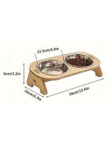 加高宠物碗，带不锈钢宠物碗，宠物喂食器，防翻倒设计，防滑木框，易于组装，天然木质饰面，幼犬粮，猫咪必需品，狗狗用品，狗碗，猫碗，狗狗用品，猫咪用品，狗狗配件，适用于中小型犬猫，双碗（进食+饮水） - 彩色 - 查看 6