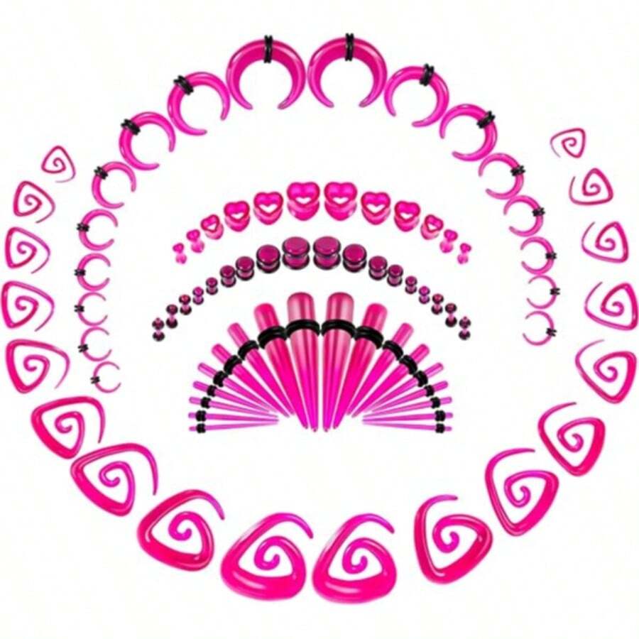 84Pcs Ear Stretching Kit 14G-00G Ear Gauge Stretching Kit Acrylic Septum Pincher Spiral Taper Heart Tunnels Ear Plugs Hypoallergenic Ear Gauges Expander Set For Women Men-Rose Red - Hồng - Xem 1