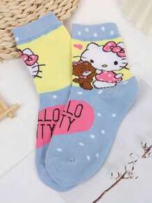 Sanrio 1Pair Sanrio Hello Kitty Socks Kitty Cat Spring And Fall Mid-Calf Cotton Cute Cartoon Girls Socks Girls Gifts