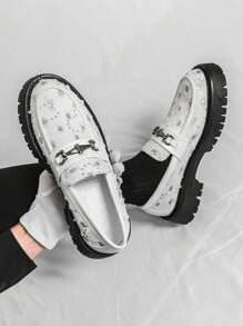 Men's Loafers Denim Distressed Decor British Style Formal Shoes, Casual White Dress Shoes