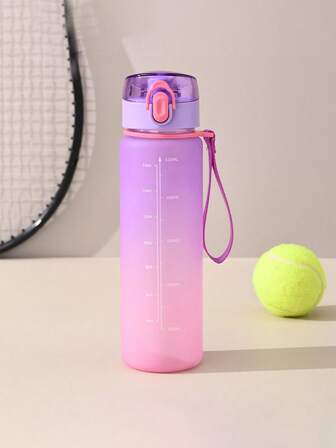 1pc600ml儿童水杯便携手提塑料吸管杯男女生上学渐变色塑料杯学生运动水壶便携太空杯适合学生返校使用