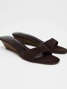 Women's Fashion Brown Thick-Sole Platform Wedge Sandals - Open Toe, Slip-On, High Heel, Casual Summer Sandals, Fashionable Slide Sandals