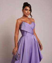 PRINCESS STRAP-OFF PARTY DRESS. Elegant Conservative / Modest PET Appliques - Lilac Purple - View 1