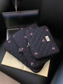 1 pièce Mignon nœud brodé Manchon d'ordinateur portable pour étudiant 11"/13"/15" Sac d'ordinateur étui de protection Dossier Porte-documents Sac de transport