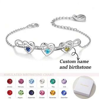 1pc Heart Design Pattern Stainless Steel Bracelet,Christmas Gifts For Girlfriends/Friends/Mothers/Daughters, Personalized Customized Christmas Gifts, With Unique Birthplaces And Rhinestones, Custom Names, Ladies Jewelry Gifts,Mother's Day Gift