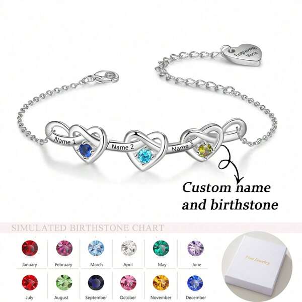 1 Stück Edelstahl Armband mit Herzmuster, Weihnachtsgeschenke für Freundinnen/Freunde/Mütter/Töchter, personalisierte, individuelle Weihnachtsgeschenke, mit einzigartigen Geburtsorten und Strass, individuelle Namen, Schmuckgeschenke für Damen, Muttertagsgeschenk