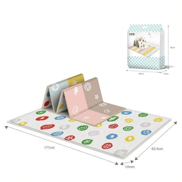 Alfombra de actividades para bebé, esterilla para acampar al aire libre, esterilla de juego plegable, de doble cara con patrones de dibujos animados, impermeable y fácil de transportar