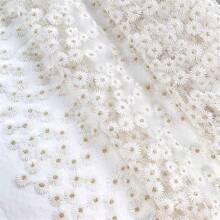 1pc Sunflower Embroidered Mesh Fabric, Multi-Color Embroidered Fabric, Daisy Embroidery, Handmade DIY Sewing Fabric, Indoor Decorative Textile