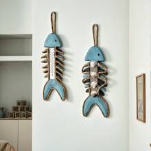 1 szt. Vintage Fish Bone Style Termometr Ścienny Dekor Wiszący, Styl Śródziemnomorski Drewniana Ryba Kości Fotografia Prop