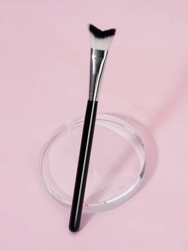 Pincel para contorno de nariz em formato de V, cerdas macias, tubo de alumínio espesso, cabo de madeira, pincel para maquiagem de realce e sombreamento para aplicação precisa