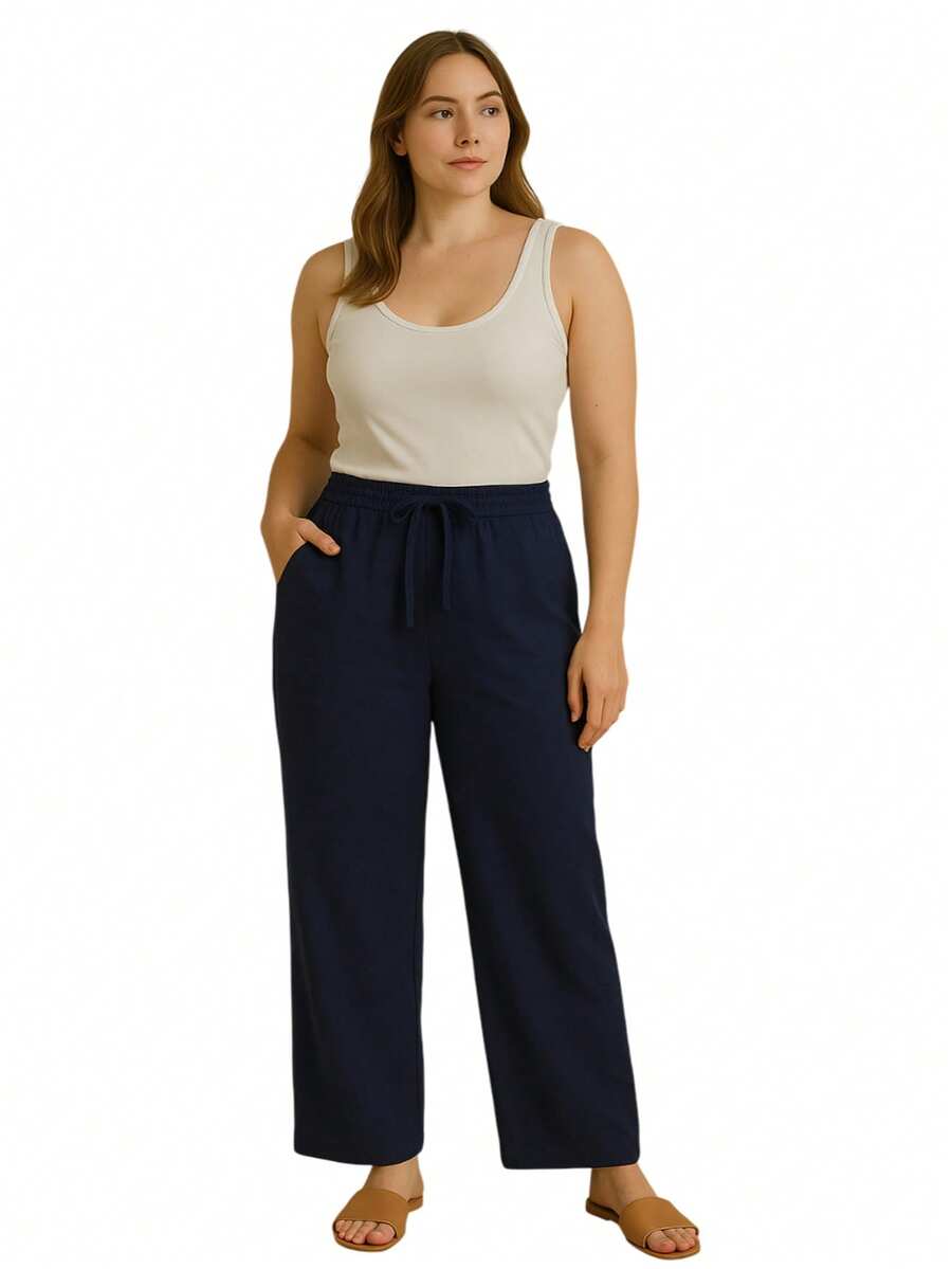 WIDE LEG HIGH WAIST PANTALONA PANTS WITH ELASTIC DUNA FABRIC - 藏蓝色 - 查看 1
