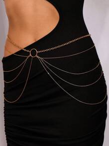 1pc Minimalist Hollow Design Multi-Layer Waist Chain/Body Chain/Belly Chain, Suitable For Women Daily Wear