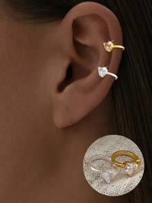 1 件 S925 纯银耳骨夹 14K 镀金精致小巧无耳孔耳骨夹心形耳钉女士可叠戴珠宝 - 單隻耳夾 - 查看 1