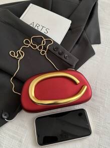 Unique High-End Metal Decor Box Clutch Bag, Women's New Fashion Evening Bag, Party Banquet Clutches, Chain Shoulder Crossbody Bag, Makeup Bag Phone Pouch