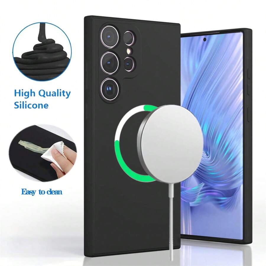 1 Ốp lưng từ tính bằng silicon lỏng màu đen có nam châm mạnh, lớp lót bằng sợi nhỏ mềm mật độ cao, lớp silicon hấp thụ sốc, có thể trầy xước và xóa được, bảo vệ toàn diện Tương thích với Samsung Galaxy S25 Ultra/S25 Plus/S25/S24 Ultra/S24 Plus/S24/S23 Ultra/S23 Plus/S23/S22 Ultra/S22 Plus/S22/S21 Ultra/S21 Plus/S21/S23 FE và tương thích với IPhone