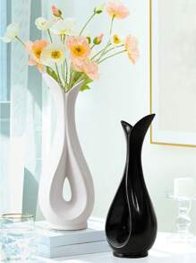 1pc White & Black Plastic Vase, Artificial Dried Flower Vase, Unbreakable Small Vase, Floral Arrangement Vase, Simple Decor For Living Room, Dining Table, Wedding, Valentine"S Day