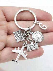 26 Letters Unisex Airplane Alloy Keychain, Street Fashion Airplane, Globe, Camera Metal Keychain Accessories, Best Friend Travel Accessories Pendant Gifts, Fashion Keychains, Car Keychains, Interesting Keychains, Men's Accessories, Women's Accessories, Ideal Holiday Gifts For Travel Enthusiasts, Suitable For Daily Wear, Mobile Phones, Backpacks, Fashion Pendant Accessories, Holiday Gifts, Birthday Gifts, Father's Day Gifts School Cartoon