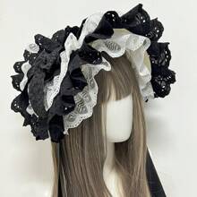 1 Stück eleganter Lolita Hut mit Spitzenbesatz und Schleife, breitkrempiger Rollenspielzubehör für Frauen, Lolita Stil