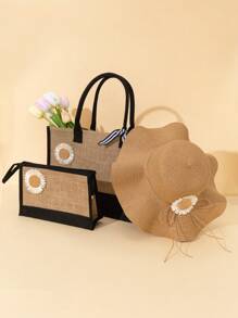 3 Stücke personalisierte Brautjungfern Taschen & Anhänger, Jutetaschen, Brautjungfern Geschenktaschen, Junggesellinnenabschied Taschen, Strandtasche, Geschenktüten, Bridal-Shower Tasche, Monogramm Strandtasche, ideale Geschenke für ihre Freunde, Frauen, Berufsanfänger & Büroarbeiter zu Jahrestagen, für Feiertage, große Strandtasche, ideale Geschenke für sie, Frauen, modischer Sonnenblendenhut aus Wellsonnenhut-Stroh