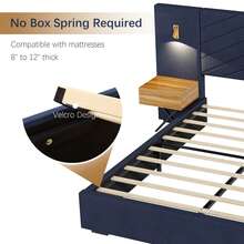 Olodumare King/Queen Size Velvet Bed Frame With Vertical Channel Tufted Wingback Headboard, Royal Blue Upholstered Platform Bed, Heavy Duty Metal Frame & Wooden Slats, No Box Spring Needed, Easy Assembly, Modern Luxury Bedroom Furniture, 800 Lbs Capacity, Noise-Free Sturdy Design, Home Decor - 寶藍色 - 查看 11