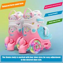 Roller Skates For Boys Girls, 4 Sizes Adjustable Roller Skates For Children With Protective Gear Set, Beginners 6-12 Years Old Light Up Quad Skates Indoor Outdoor Skates, Beginner Roller Skate, Cute And Funny Birthday Gifts For Kids - 粉色 - 查看 8