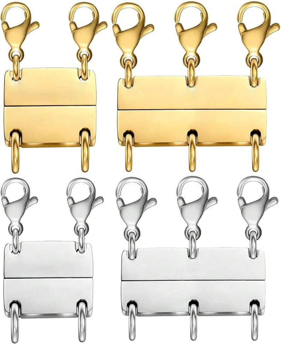 DDG Layering Necklace Clasp,18 K Gold And Silver Separator For Stackable Necklaces Accessories Women/Buckles - 金銀-4PCS - 查看 1