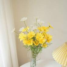 6Pcs Artificial Chamomile Flowers (Yellow)- Realistic European Daisy Fake Flowers For Home Decor, Spring Summer Table Centerpiece, Wedding, Party, Office Desk Decorations,Garden Decor,Outdoor Plant,Gardening,Pink Fake Flowers
