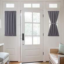 Local Warehouse- Door Curtain Panel, Grey French Door Curtains Blackout Thermal Insulated Curtain Sidelight Privacy For Window/Living Room/Doorways/Classroom (25W By 72L Inches, 1 Panel) - 灰色 - 查看 11