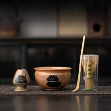 1 pieza Juego de accesorios de matcha japonés de cerámica con: batidor de matcha en forma de gato, tazón de matcha vertical, cuchara de matcha. Fabricado a mano con alta resistencia a la temperatura, durable y fácil de limpiar. Adecuado como regalo para vacaciones, cumpleaños, para usar en el hogar, al aire libre u oficina, vuelta al colegio