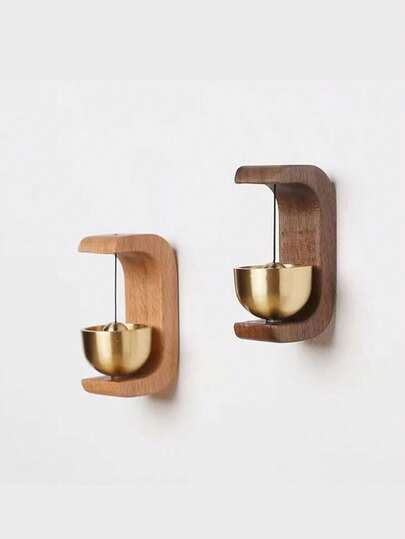 1pc Wooden Copper Japanese Style Kitsune Themed Traditional Hanging Doorbell, Solid Wood, Pure Copper, Entrance Reminder, Wind Chime