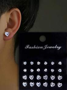 Lot de 48 boucles d'oreilles à tige géométriques rondes et carrées en zircone cubique brillante, style punk hip-hop simple, grand ensemble, convient pour les fêtes, les festivals, les rendez-vous, les cadeaux et le port quotidien