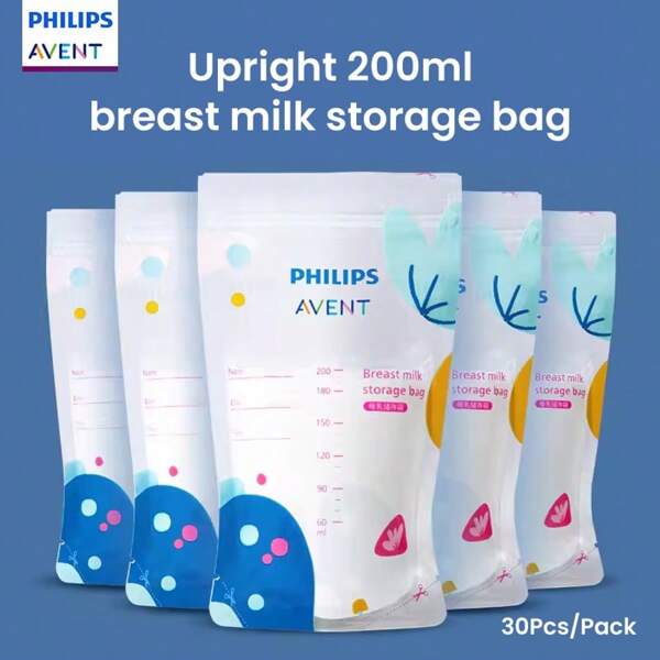 Philips Avent 30pcs Avent Milk Storage Bag, Refrigerated And Fresh-Keeping, 6.7oz Breast Milk Storage Bag, Portable Storage Bag