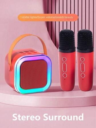 1 件迷你卡拉 OK 机，带 2 个无线麦克风，便携式无线 RGB 灯礼品扬声器套装，家庭卡拉 OK 系统，手持卡拉 OK 麦克风扬声器，适用于家庭聚会、生日、宿舍、返校必需品、学生礼物、音乐课、氛围激活玩具