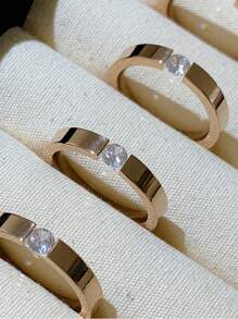 1pc Simple Fashionable 18K Gold Plated Zirconia Ring, Suitable For Women's Daily Wear, Can Be Given As A Festival Gift