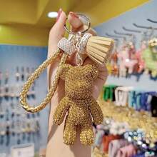 1 件可爱时尚满钻小熊钥匙扣男女情侣包包书包装饰车钥匙装饰 - 彩色 - 查看 4