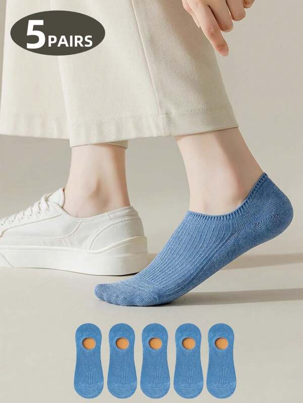 1 Paar/5 Paar Sommer Frische Blaue Lässige Bequeme Einfarbige Unsichtbare Boot Socken Für Frauen, Vielseitig Für Schule, Zuhause Und Alltägliches Tragen