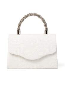 1pc Woven Pattern PU Material Clutch Bag, Embellished With Delicate Rhinestones, Suitable For Carrying By Hand/Wrist, Cross-Body, Applicable For Wedding, Party, Prom, Evening Events