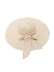 1 件宽边女士草帽，夏季防紫外线蝴蝶结海滩太阳帽，适合女士情人节 - 多色 - 查看 9