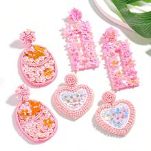 1 Pair Handmade Colorful Floral Beaded Earrings, Bohemian Lightweight Sparkly Flower Shaped Bead Pendant Earrings, Suitable For Women's Birthday, Party, Holiday Gift (Bead Position Random)
