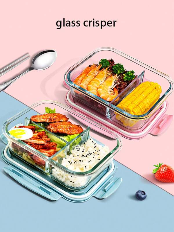 1pc Microwave Friendly Glass Food Storage Container, Insulated Lunch Box, Kitchen Food Organizer Glass Bowl, Random Color Lids (Note: Lids Are Not Microwave Friendly)