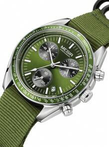 MEGIR MEGIR Luxus Quarz Uhren für Herren, Leinwand Armband, Sport Lässig Chronograph, leuchtende, wasserdichte Herren Armbanduhr mit Datum und 24-Stunden-Anzeige 2247