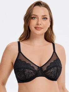 MELENECA Women's Minimizer Bras For Large Bust Underwire Plus Size Full Coverage Lace Bras - Black - View 3