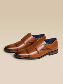 Men's Premium Monk Strap Slip-On Dress Loafers - Comfortable Leather-Like, Versatile For Business & Casual,Higher Quality! - 巧克力棕 - 查看 4