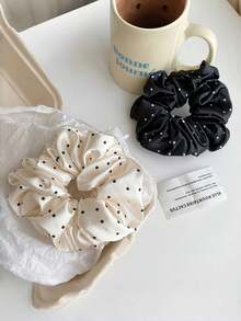 1个缎面波点发圈 - 复古柔软发绳，高弹力发髻固定绳，发圈，发饰，马尾辫发饰 - 彩色 - 查看 3