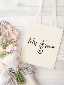 1pc Customized Name With Heart Design, Canvas Bag, Personalized Tote Bag,Customizable Name Or Text, Foldable, Large Capacity&Lightweight, Stylish Versatile,For Women, School Bag/College Backpack Ideal Gifts For Her Women, Rookies & White-Collar Workers, Girlfriend, Pink Girls For Graduation, For Weddings