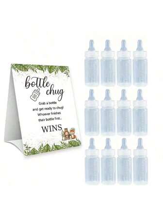 Baby Shower Gender Reveal Party Milchflasche Spiel Set, mit Waldmotiv Spielsignage und Flasche, ideal als Geschenk für Baby Taufe Party, Gender Reveal Feier, Party Dekoration für Spiele