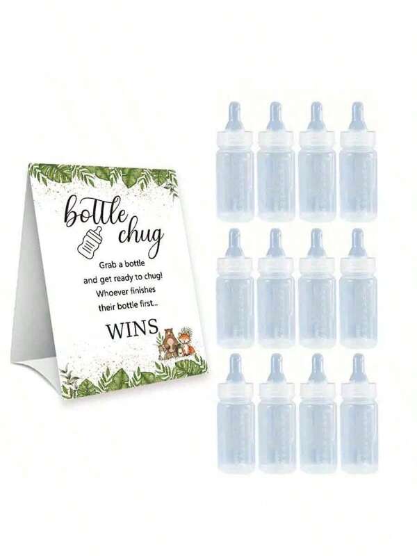 Baby Shower Gender Reveal Party Milk Bottle Game Set, With Woodland Style Game Signage And Bottle, Ideal For Baby Christening Party Gift, Gender Reveal Celebration, Party Game Decor