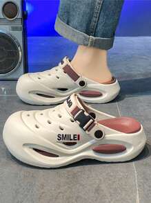 2025 New Men's Fashionable Slip-On Sandals, Thick Sole, Anti-Slip, Soft Sole, Lightweight, Comfortable, Breathable, Dual-Tone Letter Design, Suitable For Outdoor, Driving, Summer Back To School