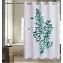 Wide Hotel Fabric Shower Curtain With Snap In Liner 108" X 74" For Bathroom Machine Washable Waterproof Repellent Shower Curtain (White 108" (W) X 74"(H)) - Leaf - 查看 1