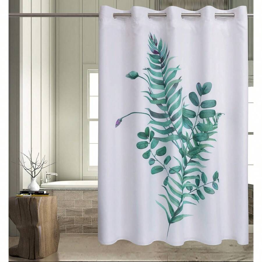 Wide Hotel Fabric Shower Curtain With Snap In Liner 108" X 74" For Bathroom Machine Washable Waterproof Repellent Shower Curtain (White 108" (W) X 74"(H)) - Leaf - 查看 1